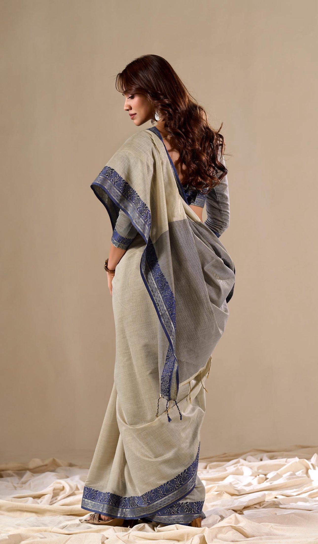 Handloom Linen Cotton Plain Saree RP1￼