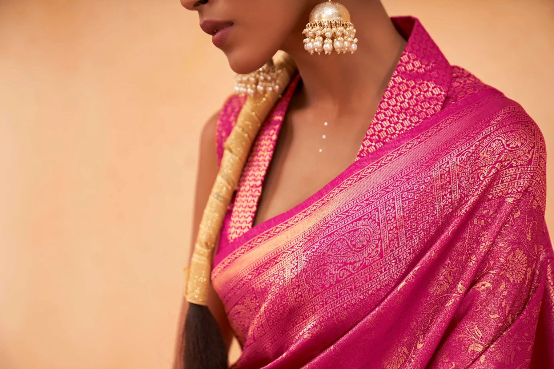 Pink Gold Zari Kanjeevaram Silk Saree