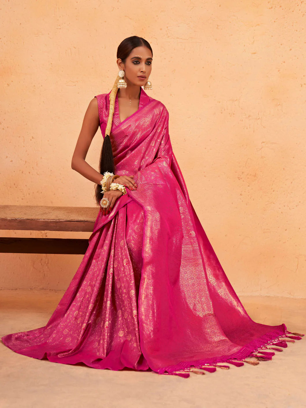 Pink Gold Zari Kanjeevaram Silk Saree