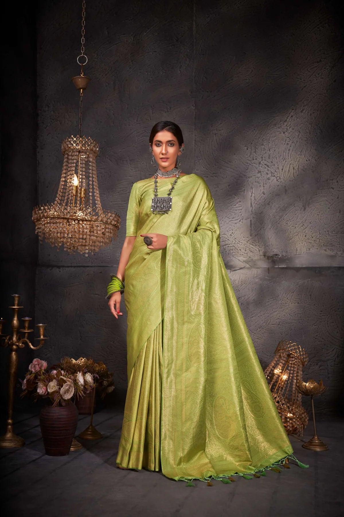 Green Gold Zari Kanjeevaram Silk Saree