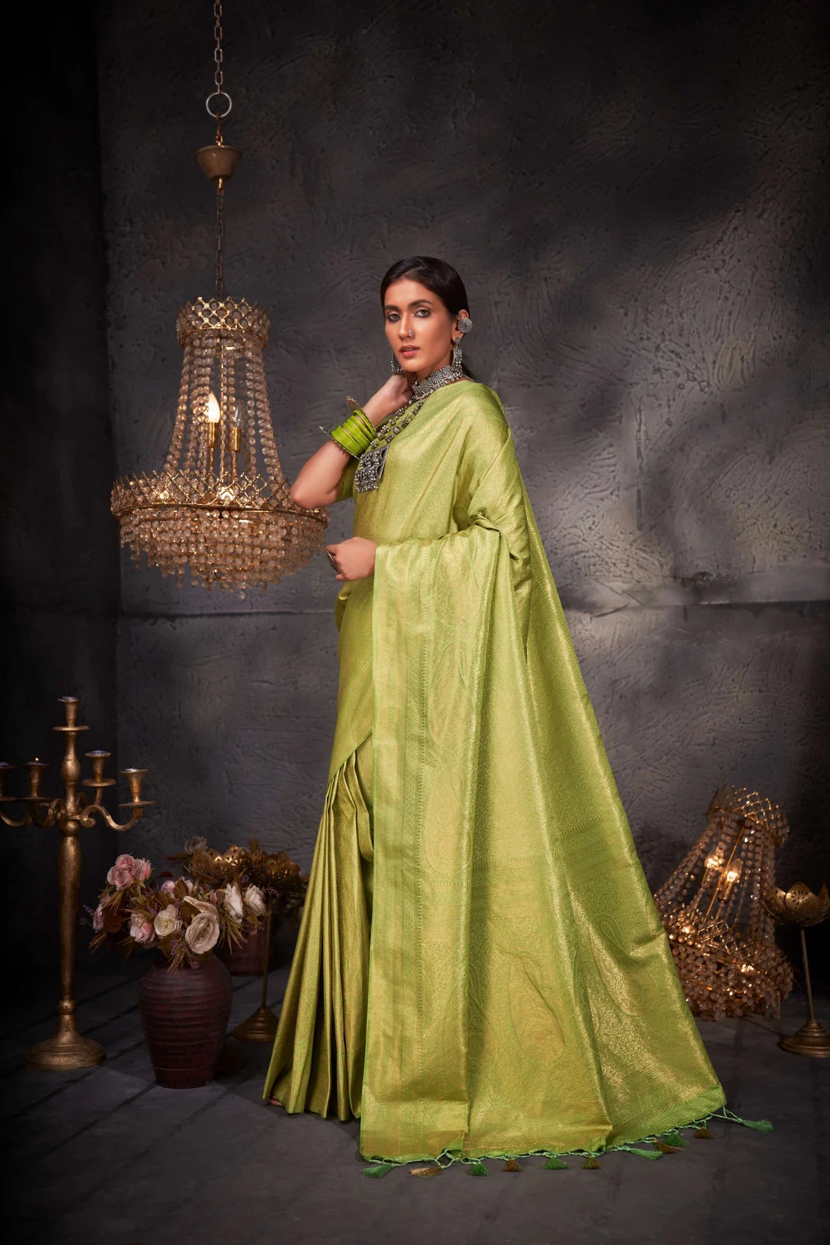 Green Gold Zari Kanjeevaram Silk Saree