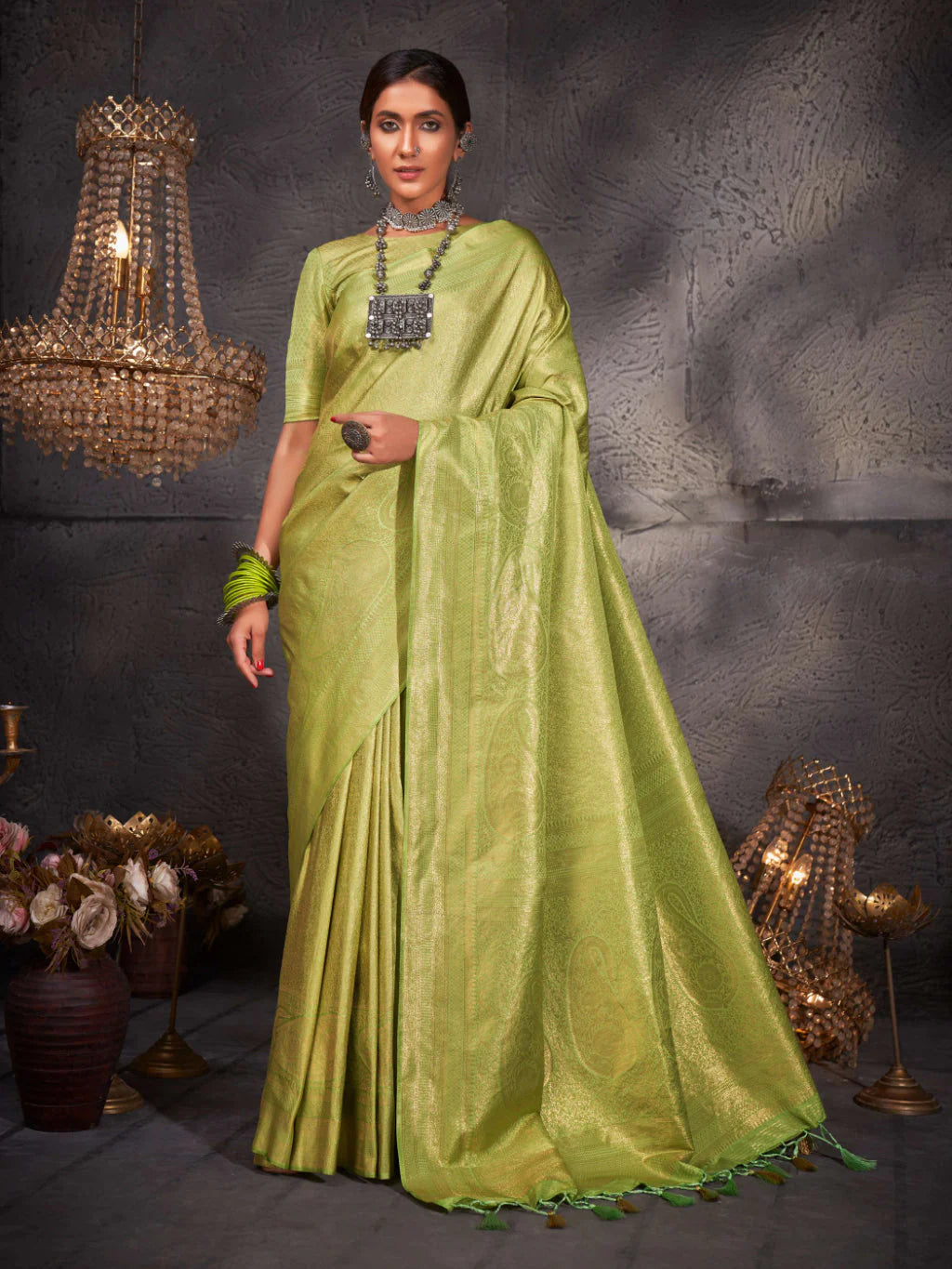 Green Gold Zari Kanjeevaram Silk Saree