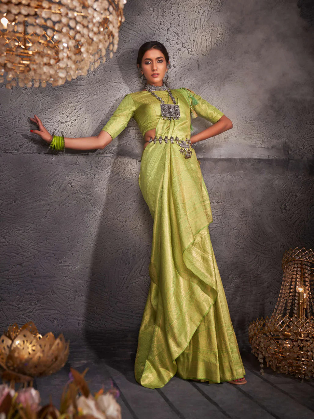 Green Gold Zari Kanjeevaram Silk Saree