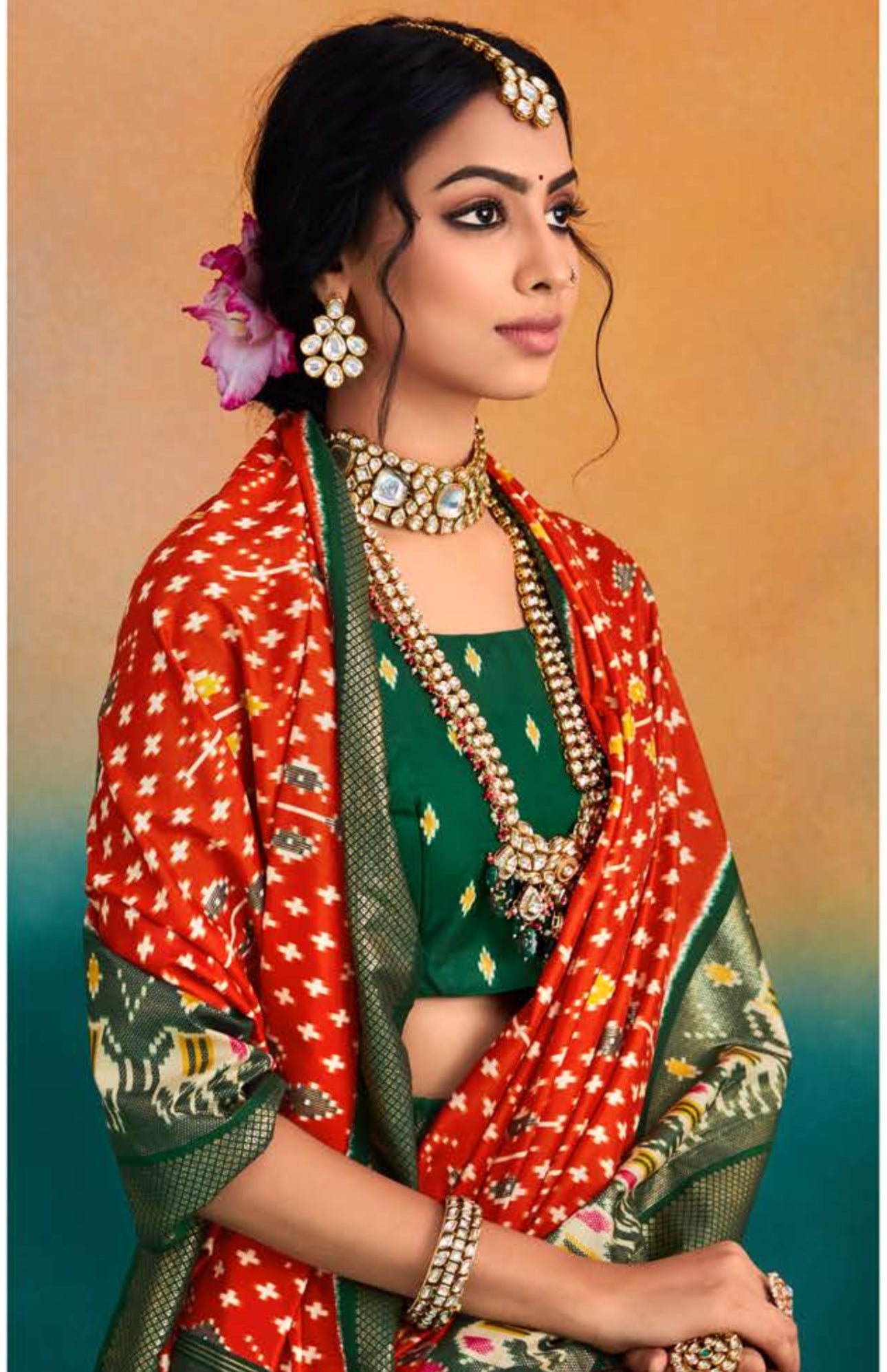 Reddish Maroon Patola Printed Silk Saree