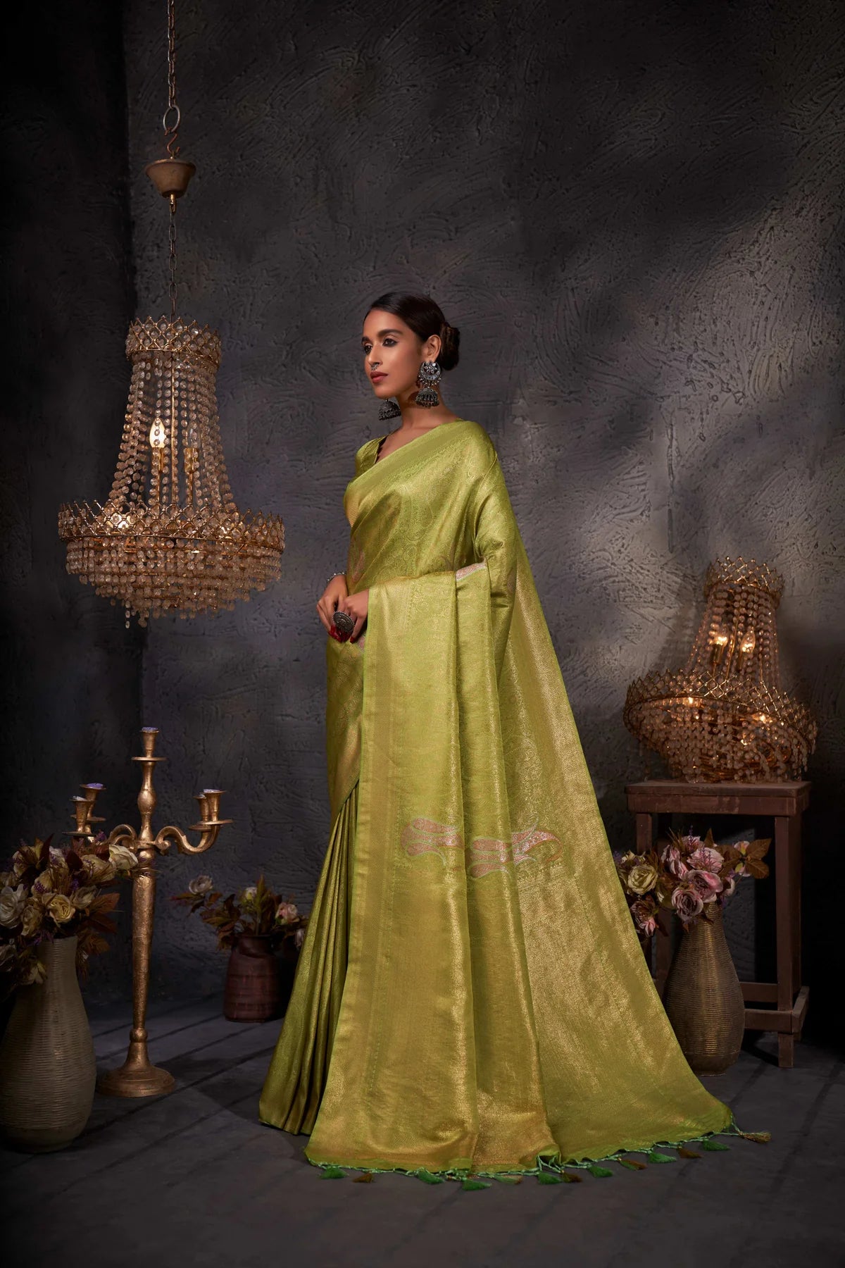 Pista Gold Zari Kanjeevaram Silk Saree