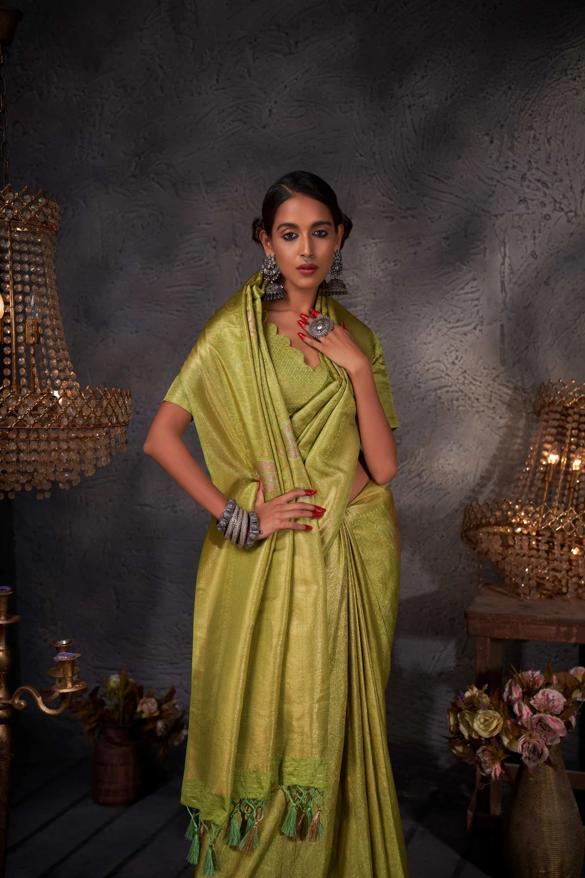 Pista Gold Zari Kanjeevaram Silk Saree