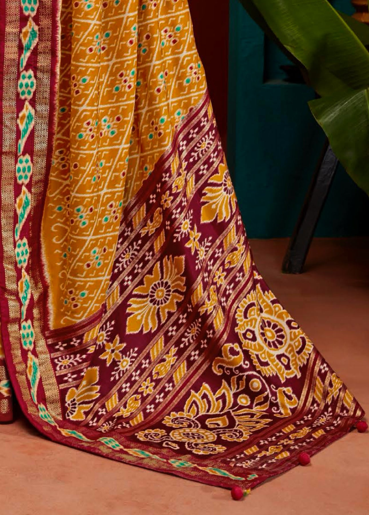 Poppy Mustard Printed Patola Designer Silk Saree