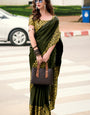 Dark Green Fancy Printed Satin Modal Silk Sarees R2