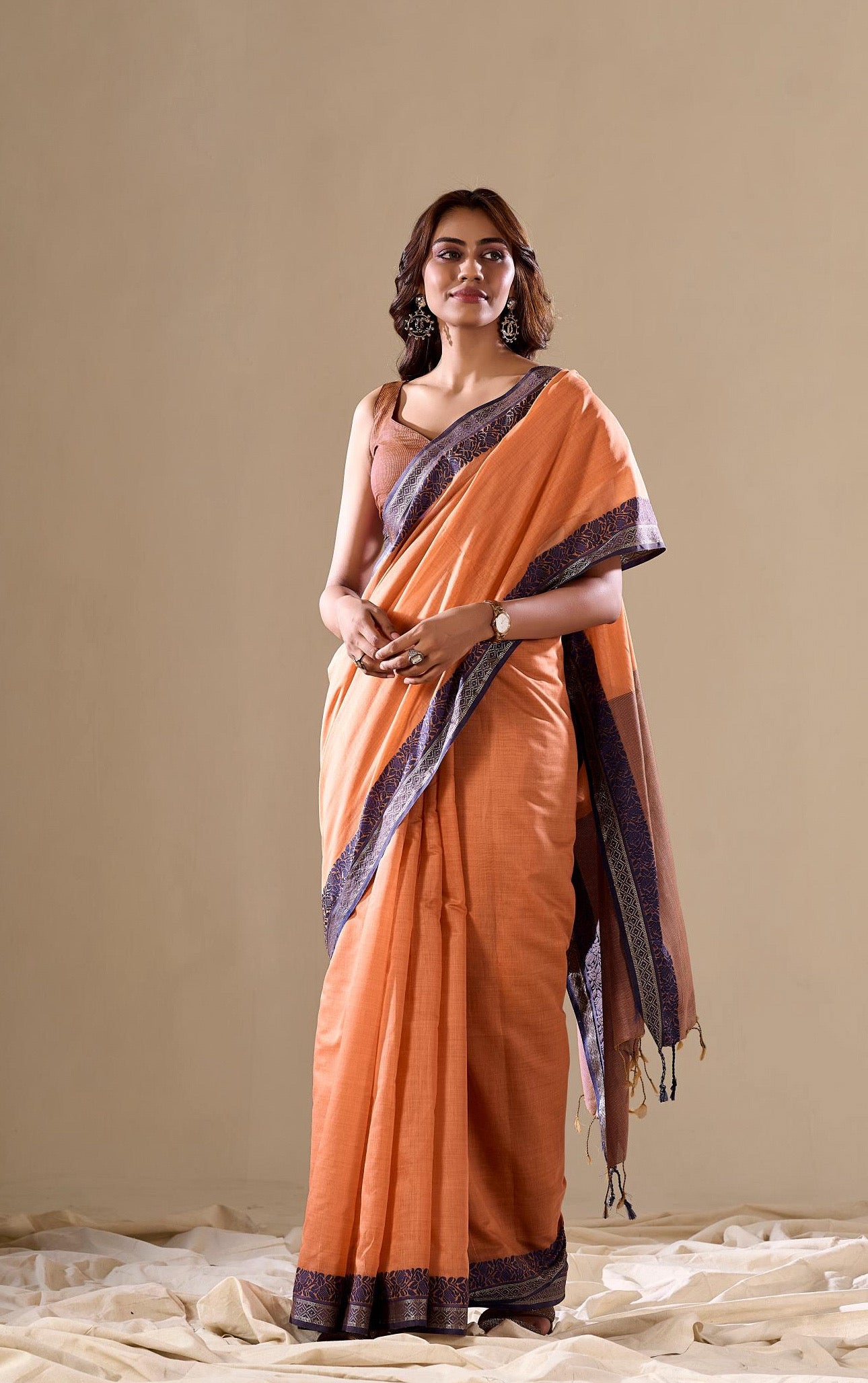 Handloom Linen Cotton Plain Saree RP1￼