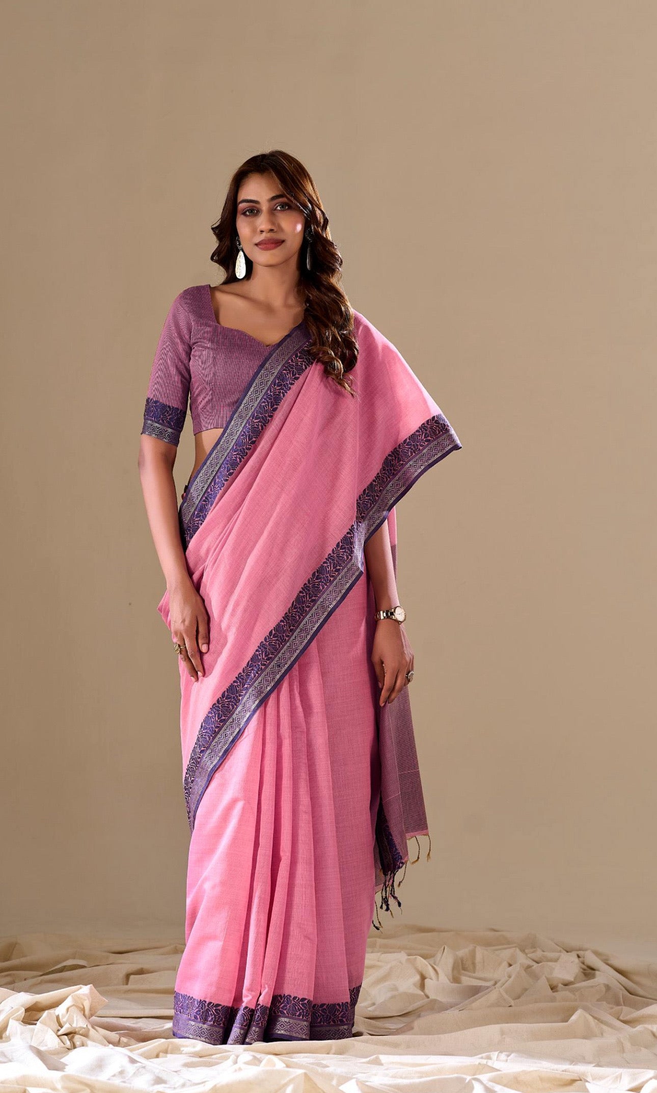 Handloom Linen Cotton Plain Saree RP1￼