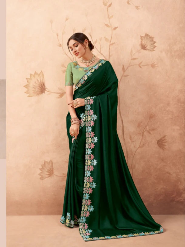 Brilliance Deep Green Fancy Embroidered Party Wear Saree