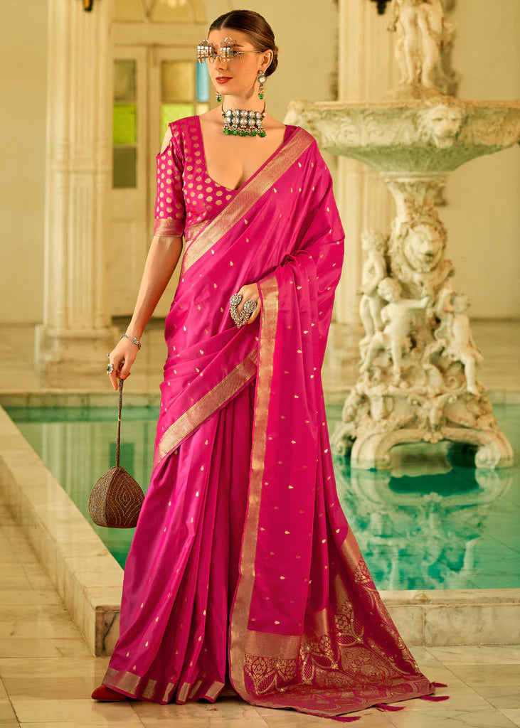 Rani Pink Traditional Banarasi Satin Silk Saree