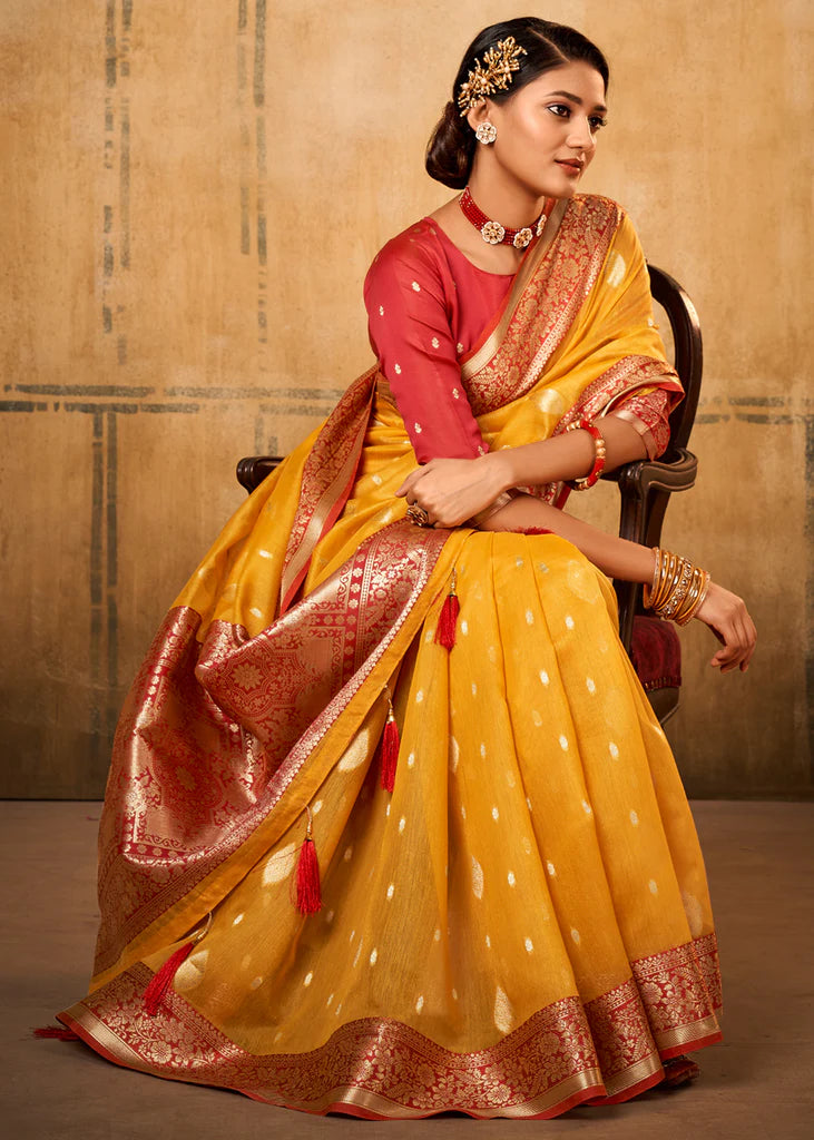 Mustard Traditional Banarasi Silk Saree