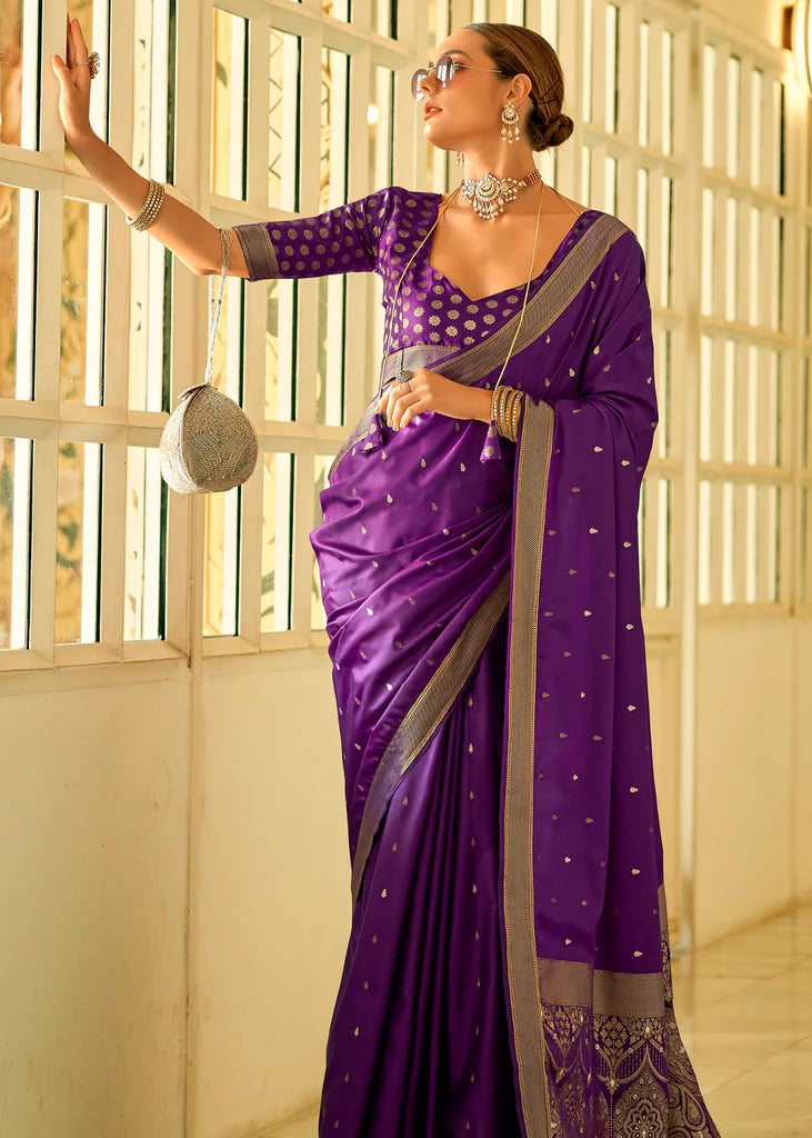 Purple Traditional Banarasi Satin Silk Saree