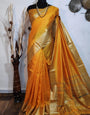 Cadmium Yellow Woven Moss Chiffon Handloom Weaving Silk Saree