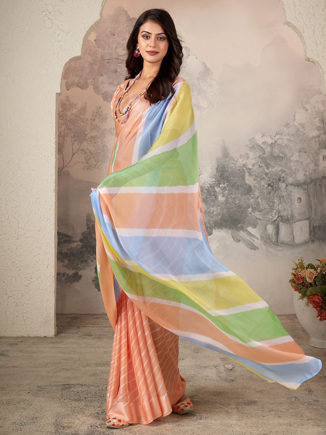 New Vibrant Leheriya Ethnic Party Wear Saree with Matching Blouse 1001