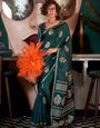 Emerald Green Woven Handloom Banarasi Satin Silk Saree