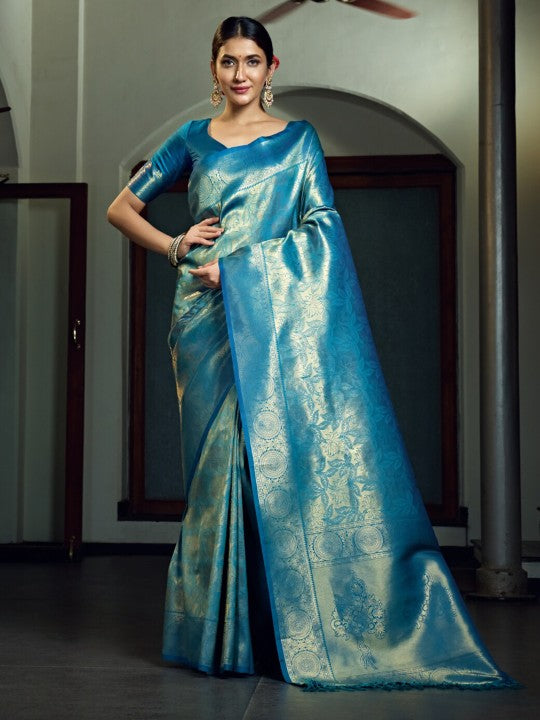 Sky Blue Kanjeevaram Silk Saree