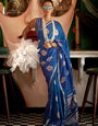 Peacock Blue Woven Handloom Banarasi Satin Silk Saree