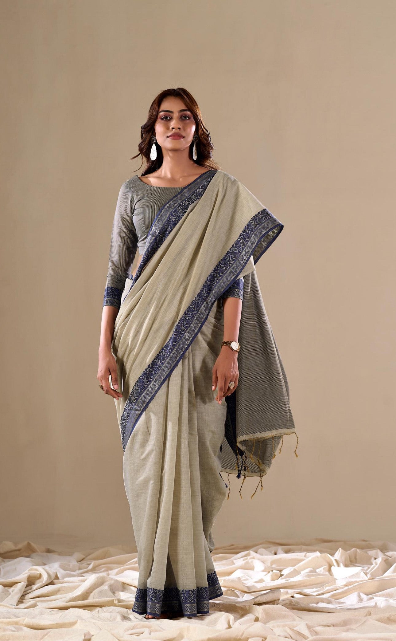 Handloom Linen Cotton Plain Saree RP1￼