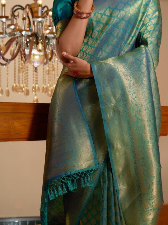 Legendary Teal Green Kanjivaram silk Saree