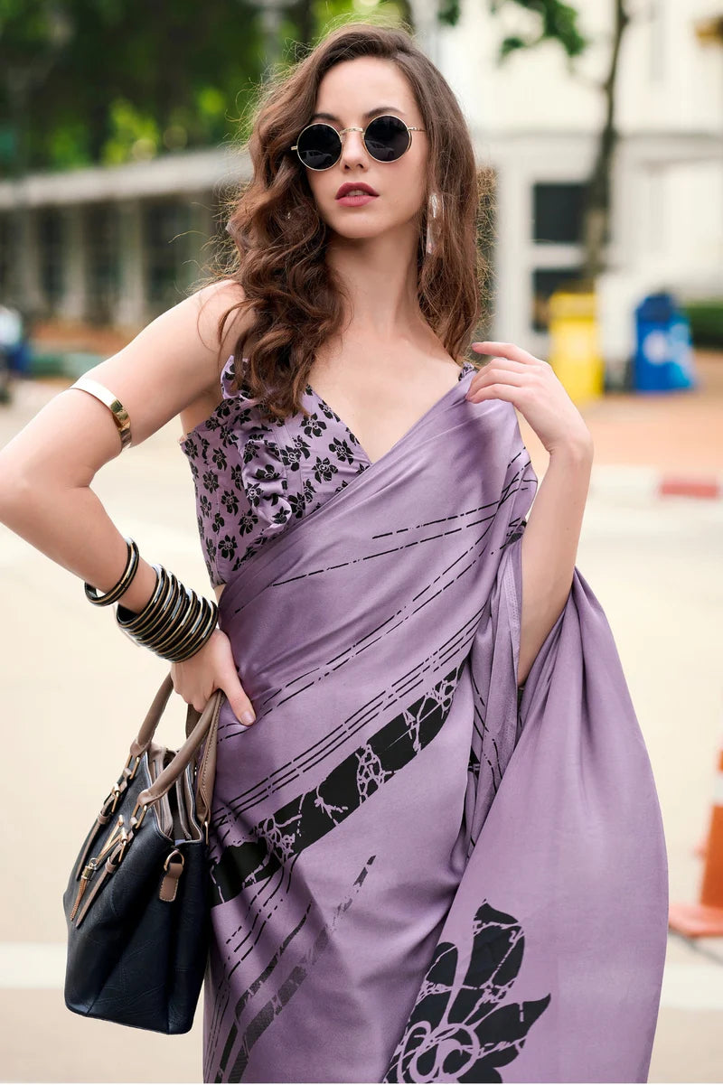 Amethyst Fancy Printed Satin Modal Silk Sarees R2