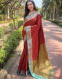 Red Tone Kashmiri Work Silk Saree With Weaving Pallu