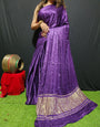 Purple Plain Pure Modal Gajji Silk Saree With Zari Pallu Natural dyeing Saree