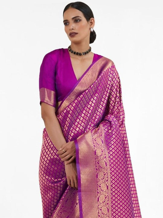 Plum Purple Zari Woven Kanjivaram Silk Saree