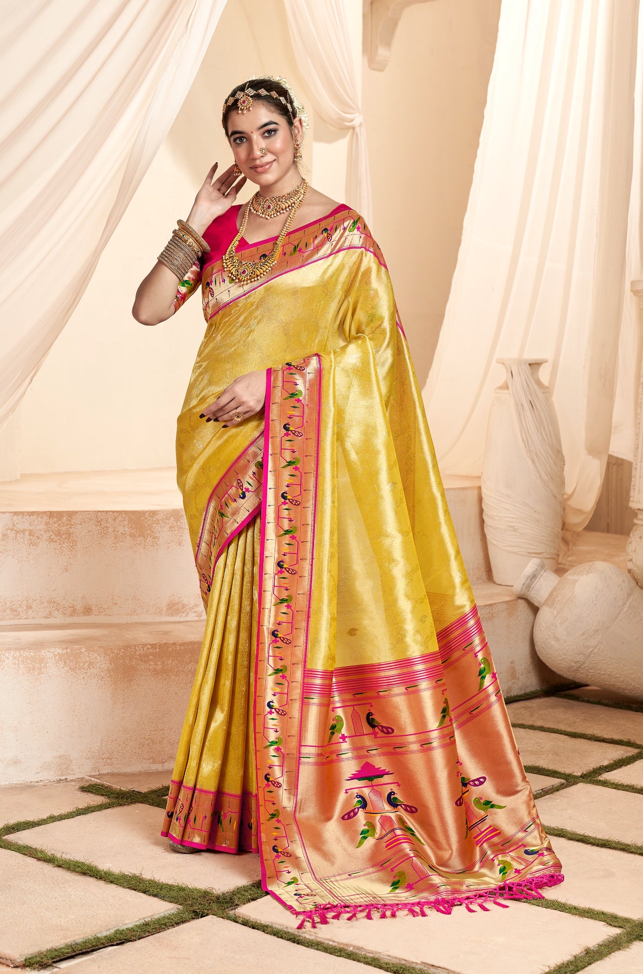 Golden Glow Weaving Paithani Tissue Silk Saree RP5