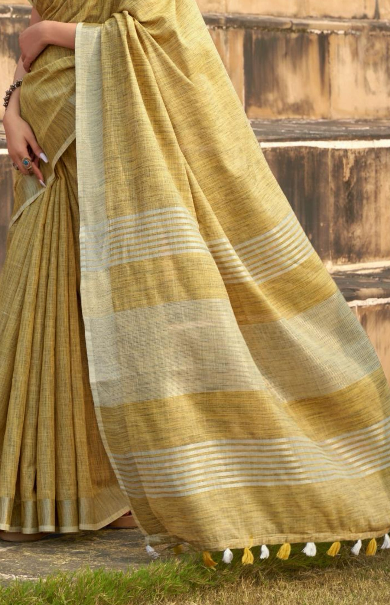 Golden Glow Casual Linen Saree RP2