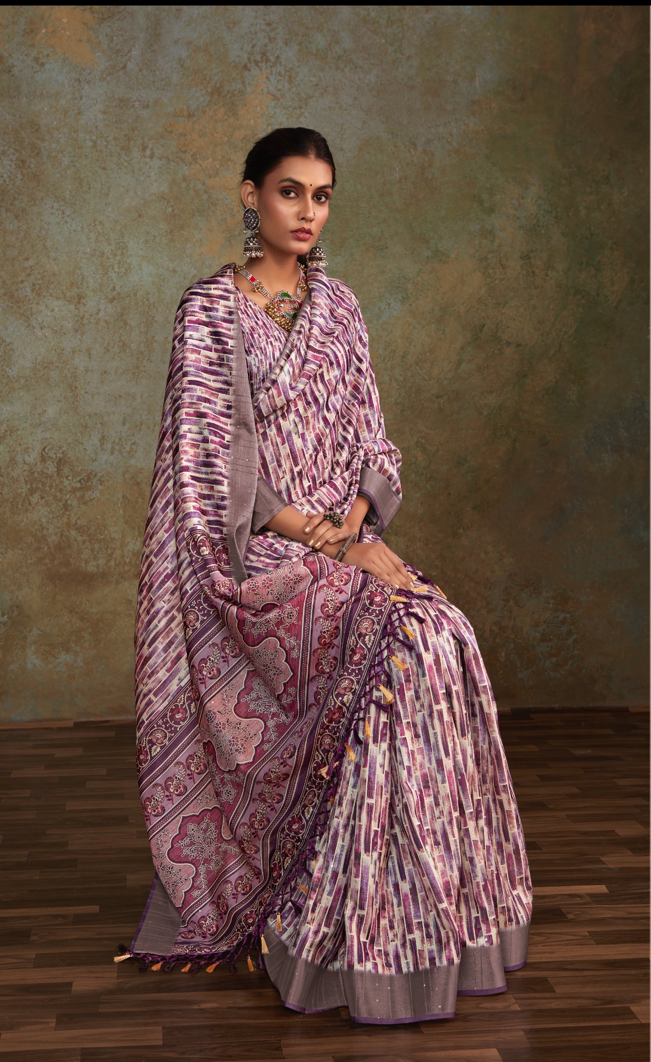 Purple Banarasi Lining Digital Printed Saree RP7