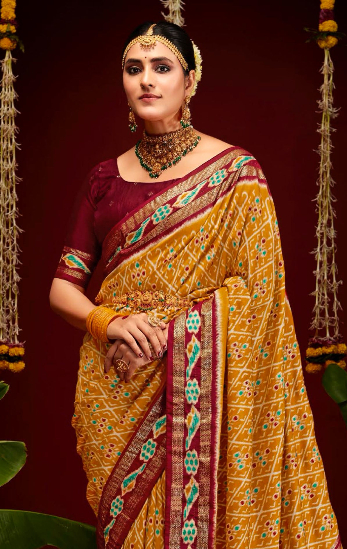 Mustard Patola Printed Silk Saree