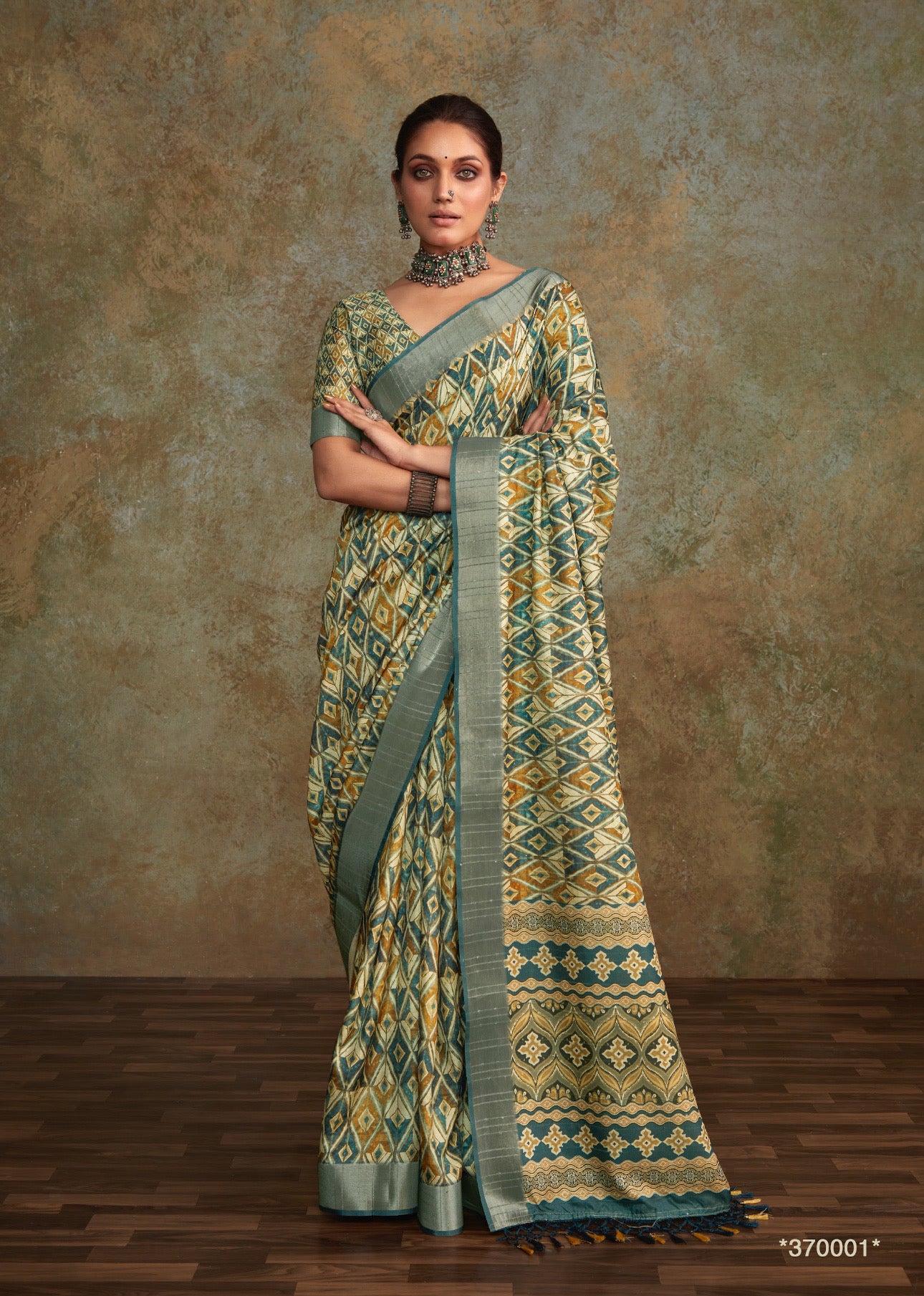 Mineral Green Banarasi Lining Digital Printed Saree RP7