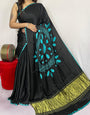 Black Shibori Bandhni Border Pure Modal Silk Plain Saree S1