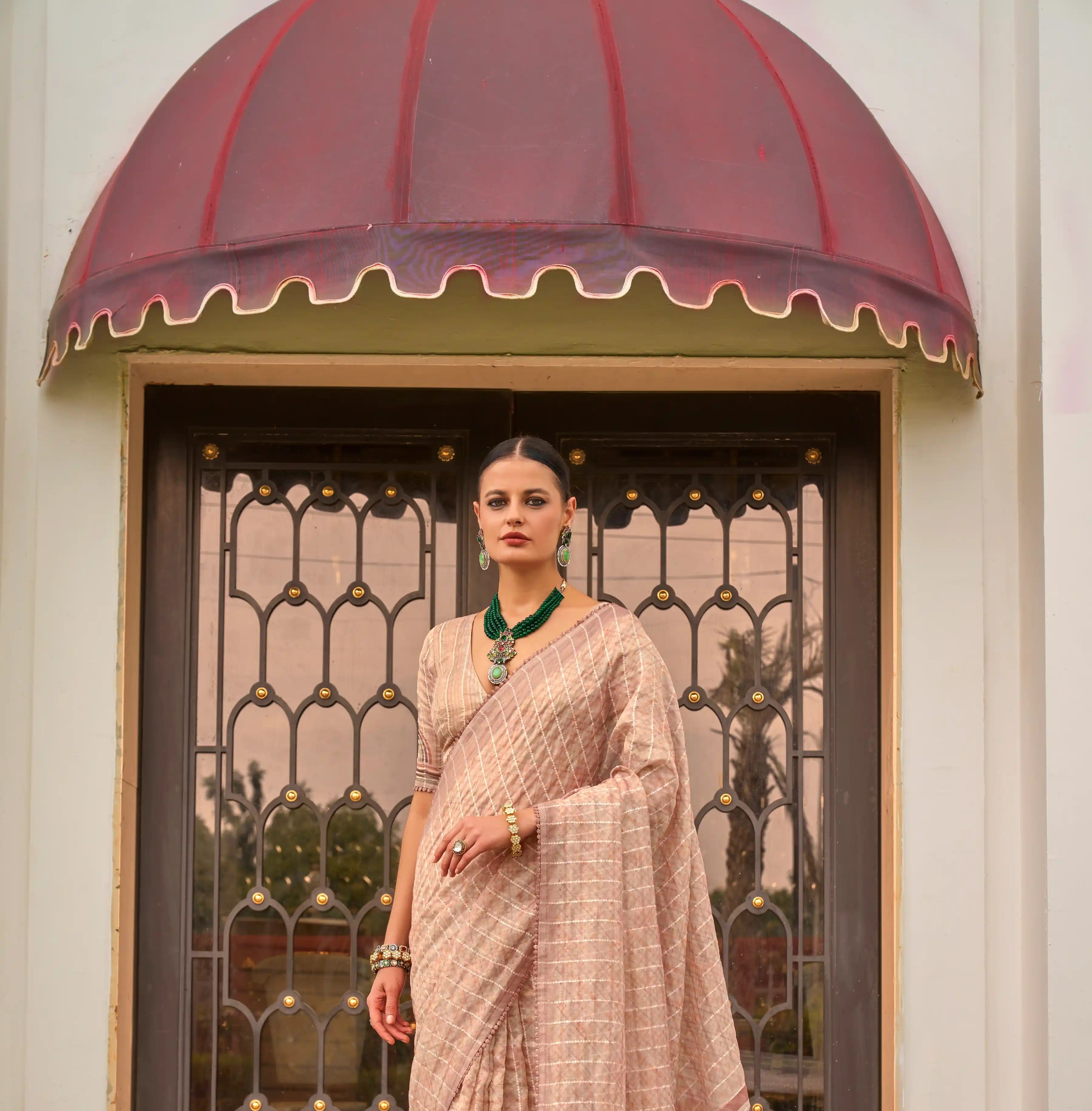 Polished Cream Silk Saree