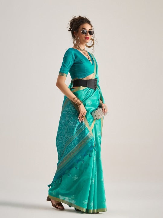 Iris Light Blue Patola Handloom Saree With Fancy Blouse