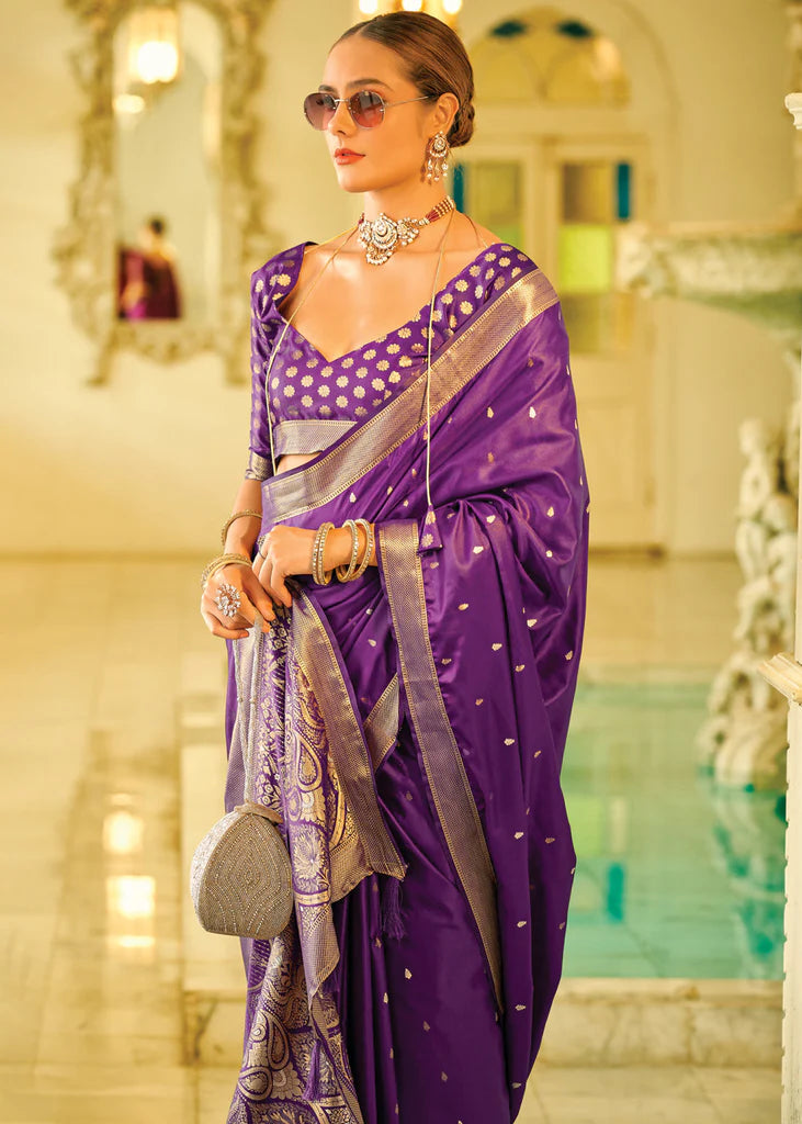 Purple Traditional Banarasi Satin Silk Saree