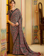 Black New Ajrakh Printed Satin Crepe Saree