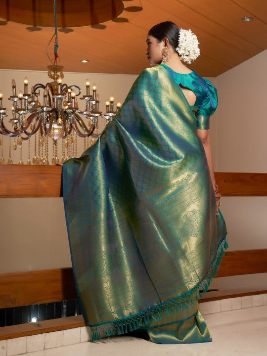 Legendary Teal Green Kanjivaram silk Saree