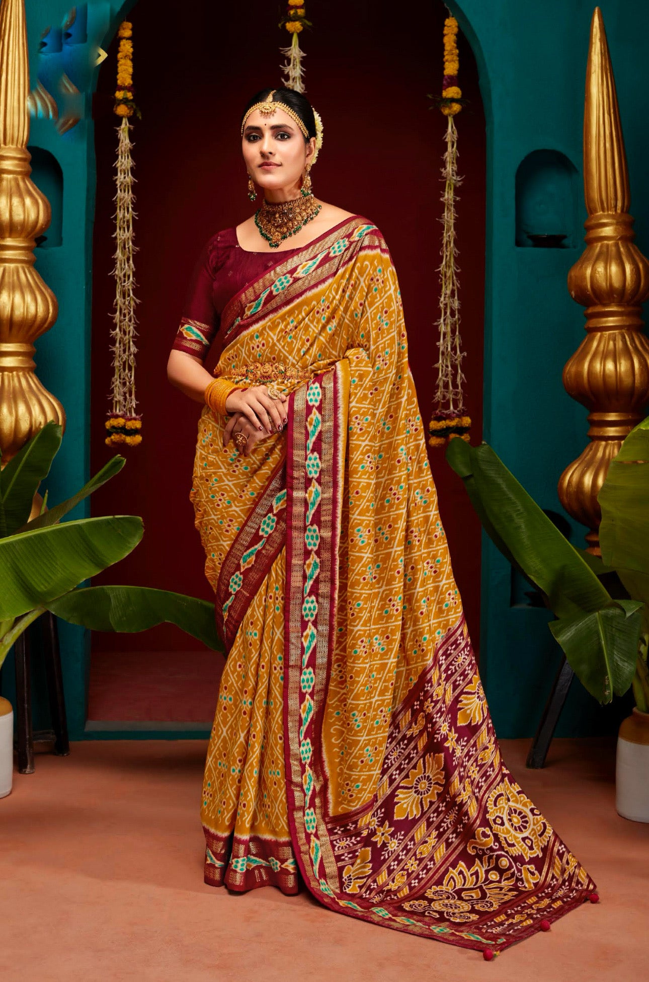 Mustard Patola Printed Silk Saree