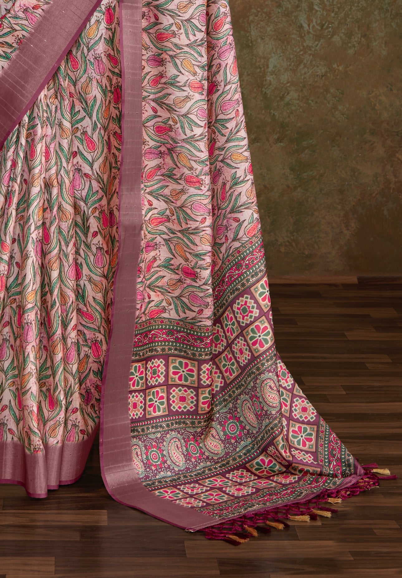 Soft Wine Banarasi Lining Digital Printed Saree RP7