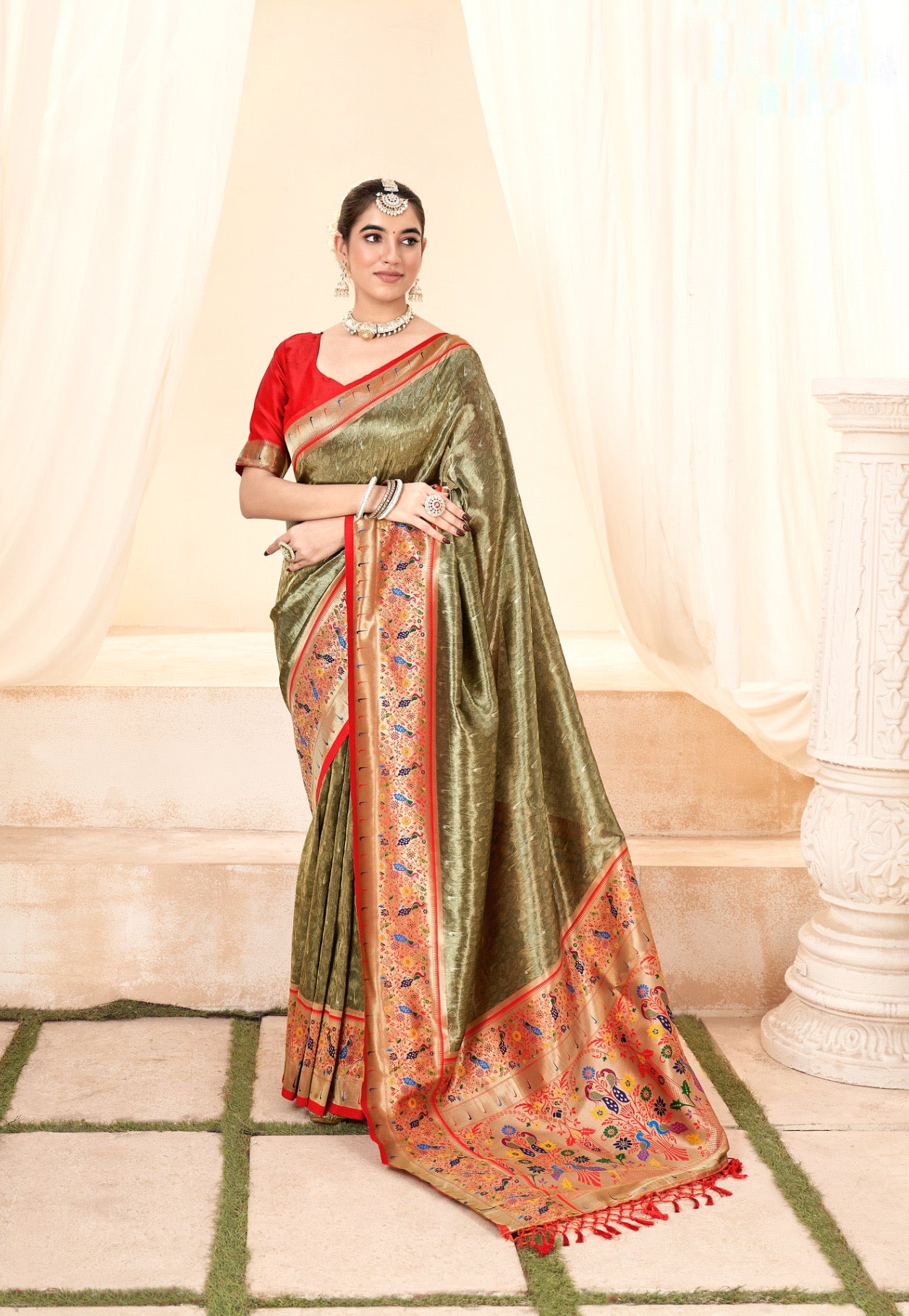 Limed Green Weaving Paithani Tissue Silk Saree RP6