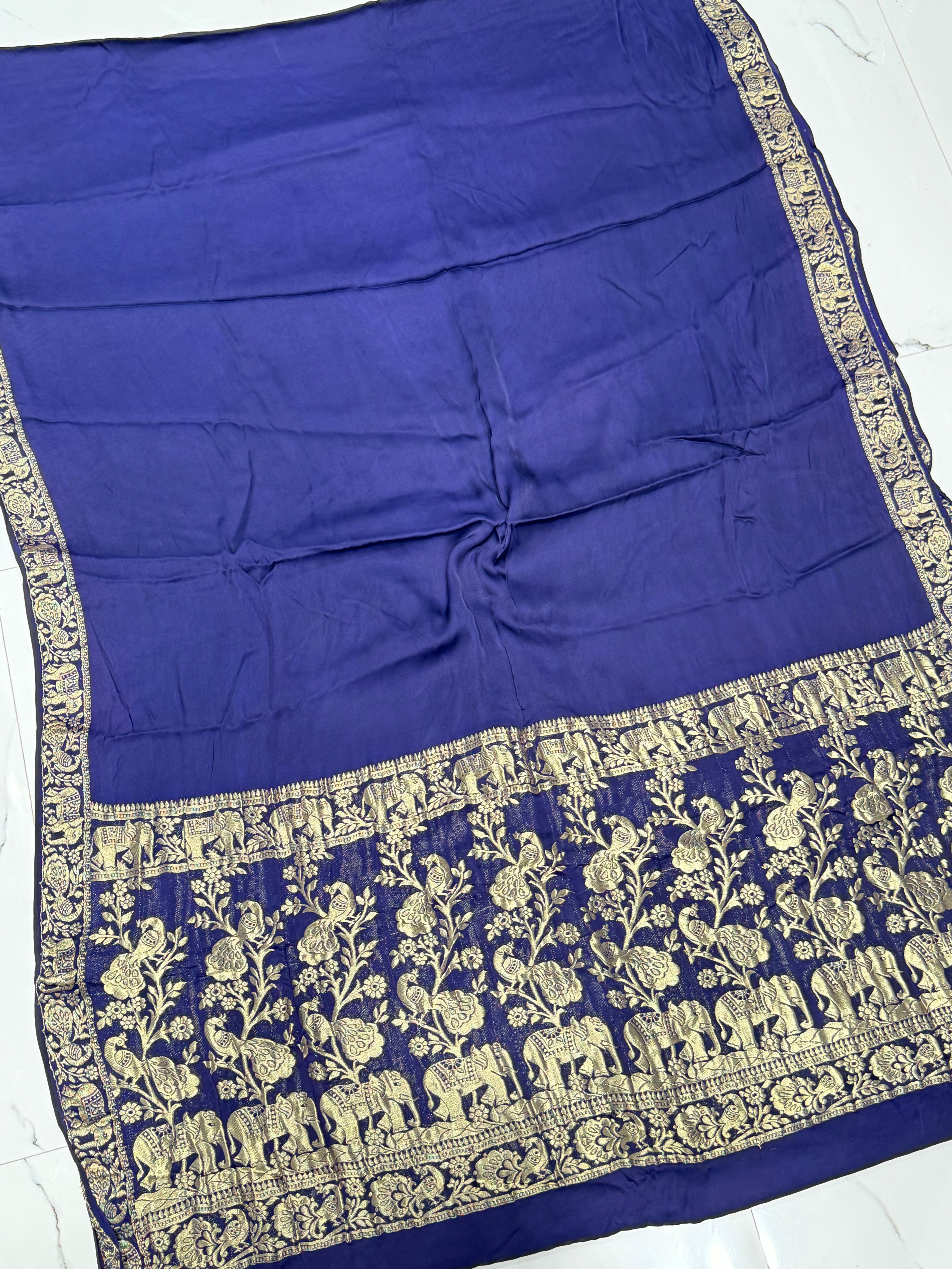 Blue Plain Gajji Silk Nakshi Border Pallu Saree