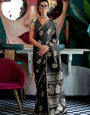 Beautiful Black Woven Handloom Banarasi Satin Silk Saree