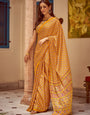 Mustard New Ajrakh Printed Satin Crepe Saree