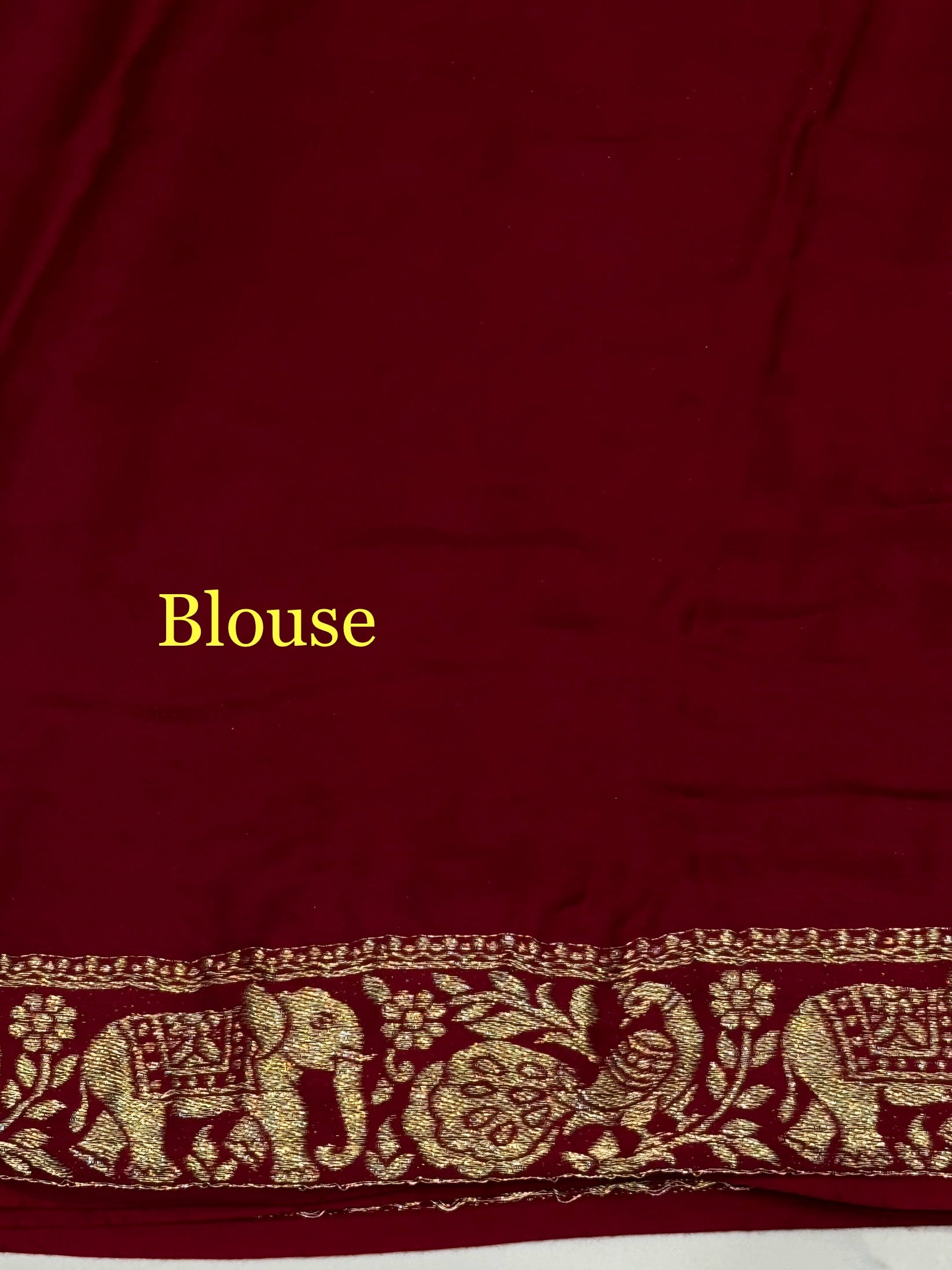 Maroon  Plain Gajji Silk Nakshi Border Pallu Saree