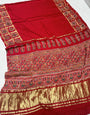 Red Ajrakh Gharchola Border Hand Block Pure Modal Silk Saree With Fancy Ajrakh And Zari Pallu