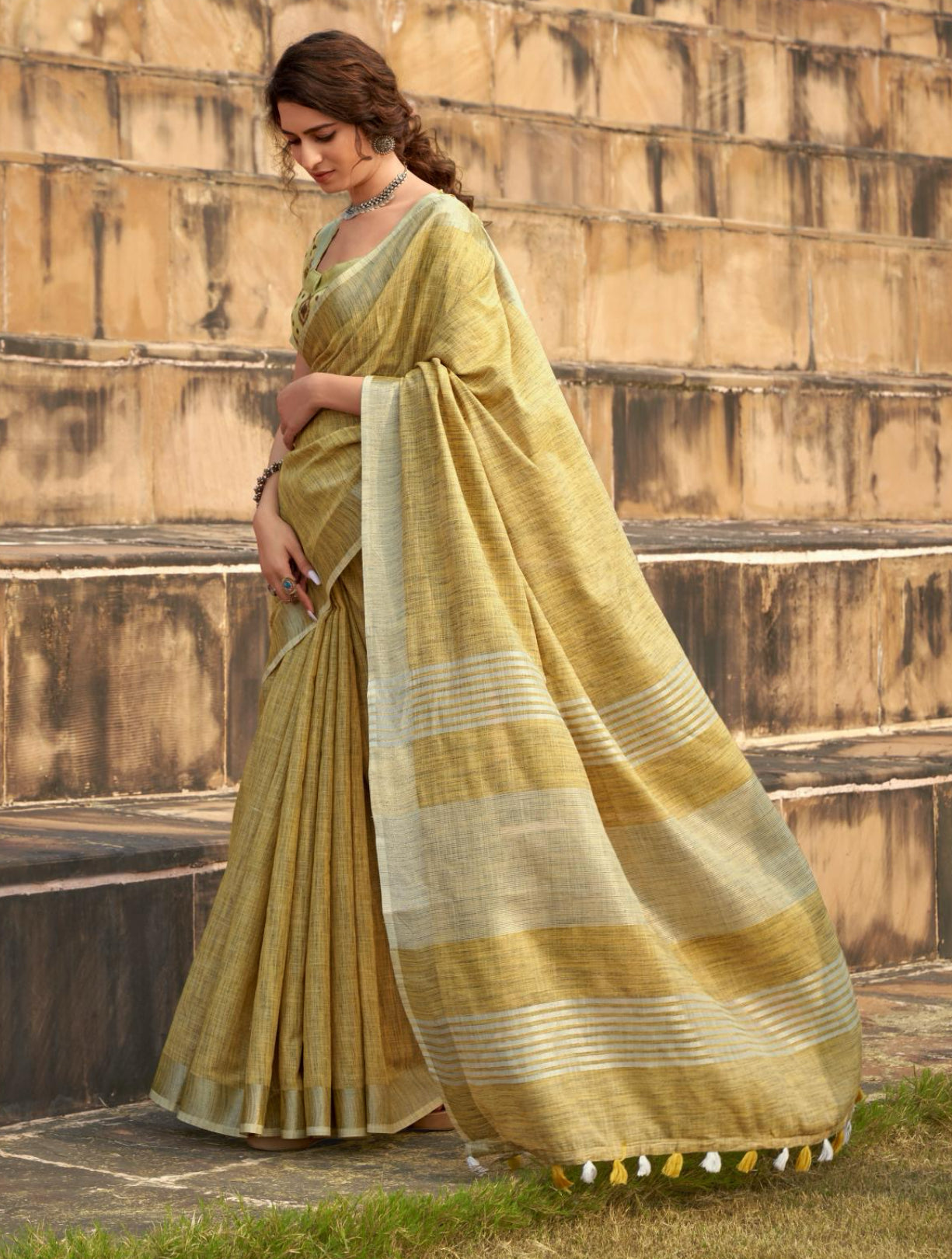 Golden Glow Casual Linen Saree RP2