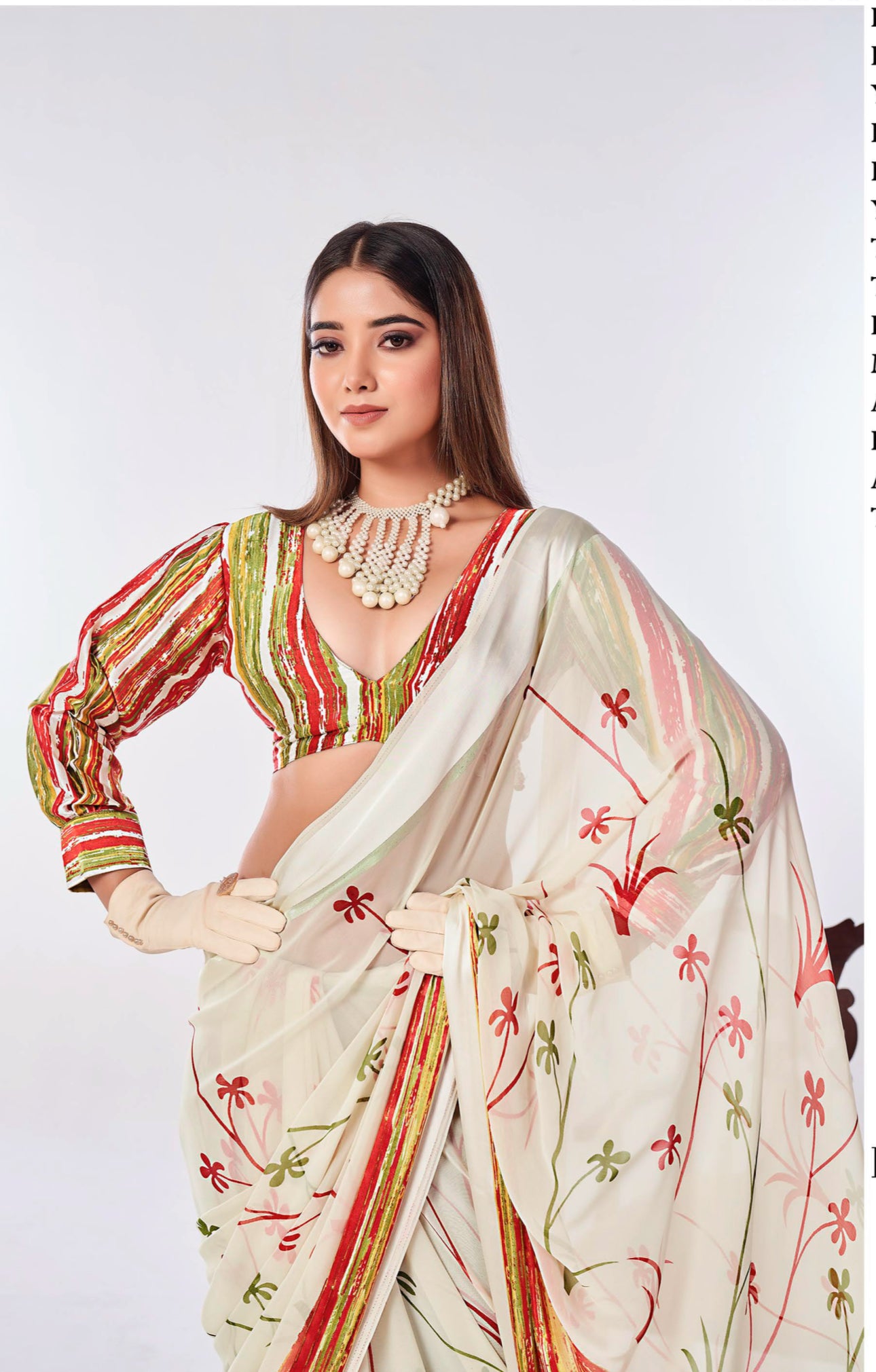 Soft Cream Fancy Flower Printed Saree